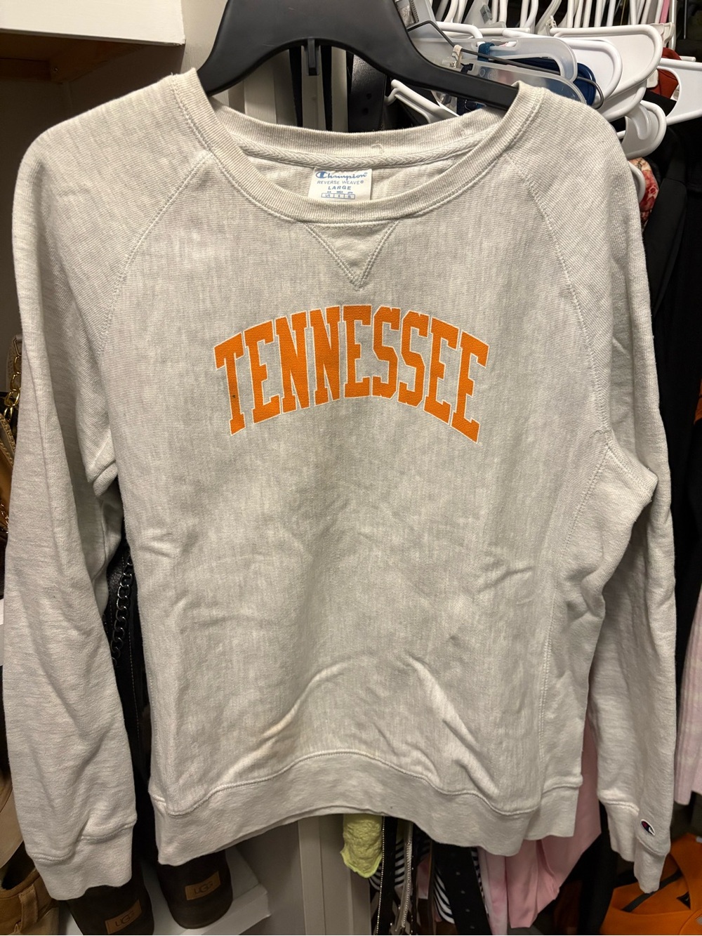 Champion Cream Crewneck Sweatshirt with Orange Tennessee Arch